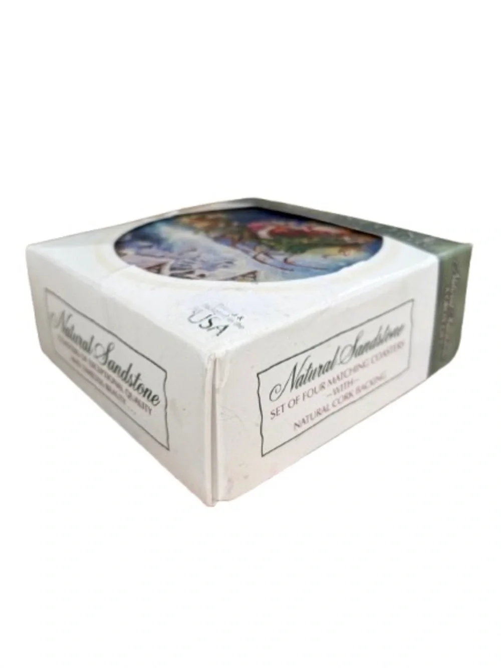 Thirstystone Santa Sleigh Sandstone Coaster Set of 4 Cork Backing Made in USA
